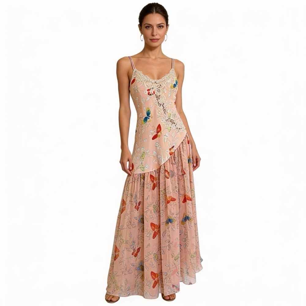 VICTORIA’S SECRET Vintage Floral Satin & Sheer Nightgown & Robe Set Size S & OS
